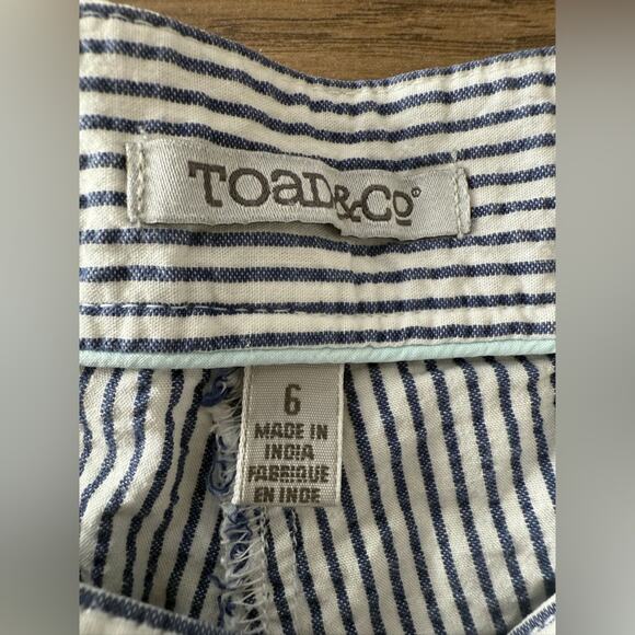 Toad & Co Organic Cotton Blue & White Striped Seersucker 5” Inseam Shorts Size 6 - Picture 6 of 9